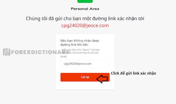 Nhận đường link xác nhận mở tài khoản FBS qua email