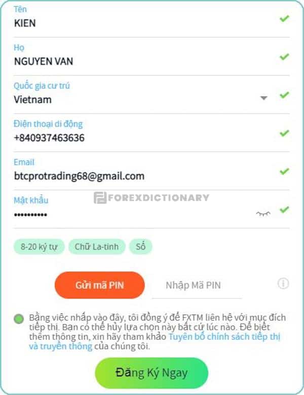 Các bước đăng ký tài khoản FXTM khá đơn giản