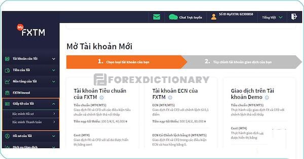 Giao diện đăng nhập tài khoản của FXTM