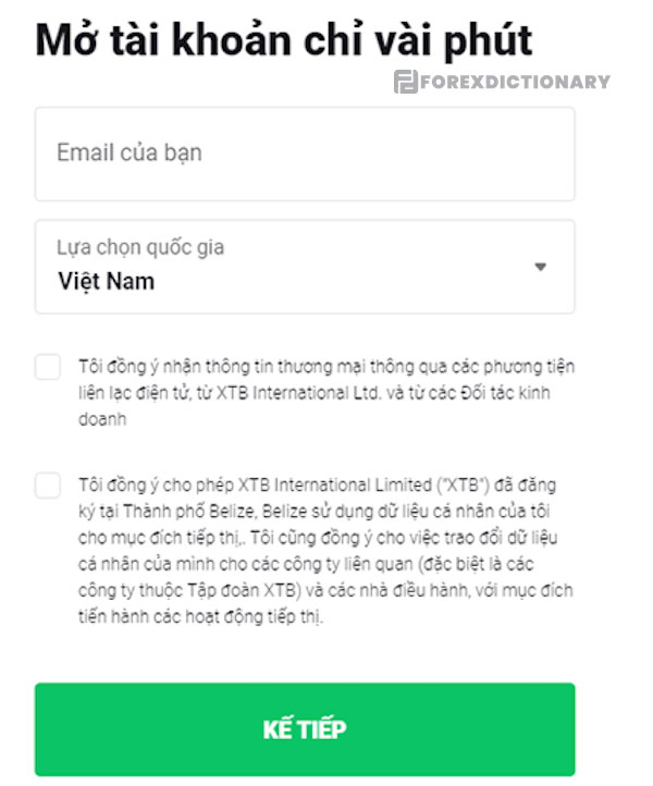 Chọn Email đăng ký tài khoản XTB