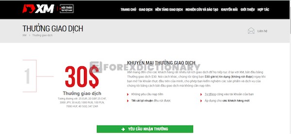 Nhận khuyến mãi 30 USD dễ dàng tại XM