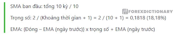 Công thức tính EMA đối với đường EMA 10 ngày