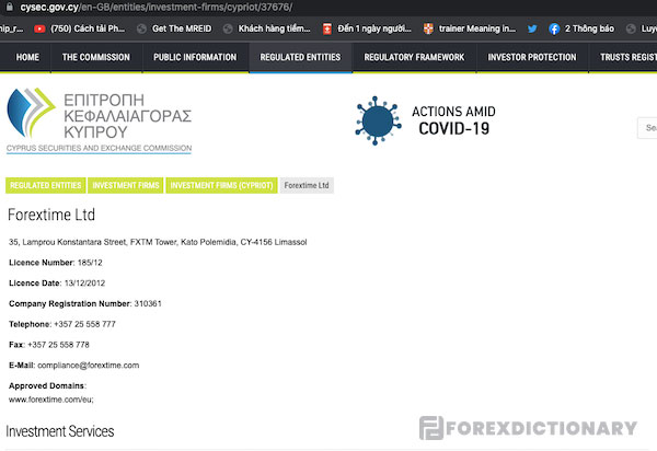 Giấy phép của FXTM từ CySEC