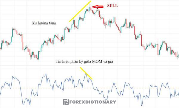 Thực hiện lệnh Sell dựa vào tín hiệu phân kỳ của đường động lượng và giá