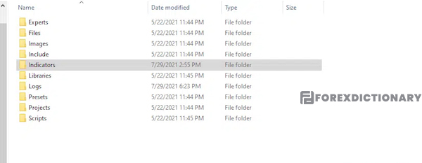 Tiếp tục mở thư mục Indicators
