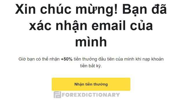 Xác nhận đăng ký mở tài khoản giao dịch Binomo thành công