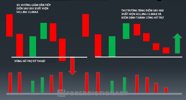Xu hướng đảo chiều khi Selling Climax xuất hiện trên biểu đồ trong quá trình giao dịch