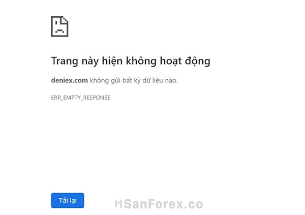 Sàn Deniex thường xuyên bị sập, Traders hoàn toàn không thể tìm thấy dấu tích của sàn trên các mạng lưới Internet được nữa