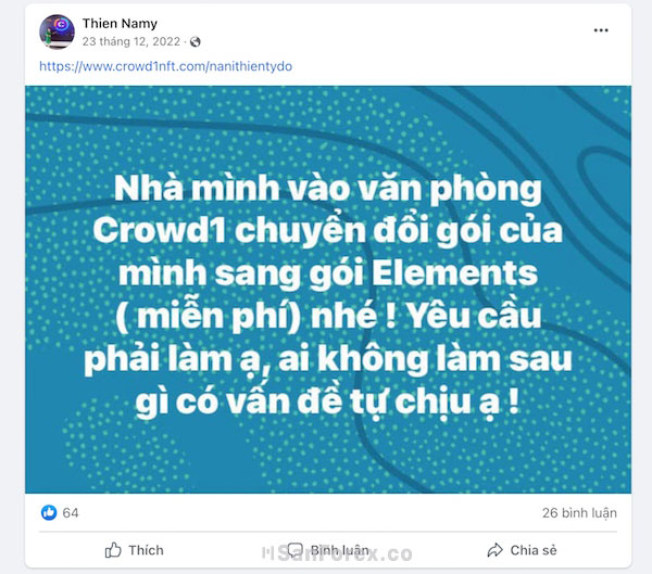 Chỉ vỏn vẹn một thông báo trên nhóm facebook của Crowd1, nhiều người sẽ có thể mất tất cả nếu không cập nhật thông tin