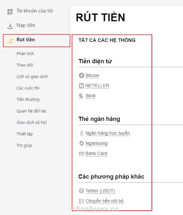 Chọn hình thức rút tiền là “ví điện tử”