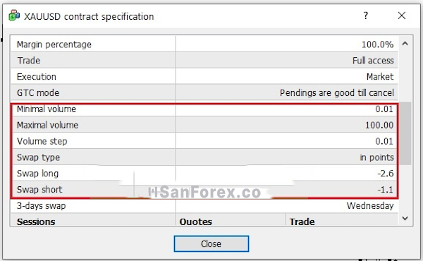 Cần lưu ý những thông tin trong bảng Specification như: Minimal Volume, VolumeStep,...