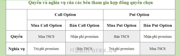 Các quyền và nghĩa vụ của hai bên tham gia Option Contract