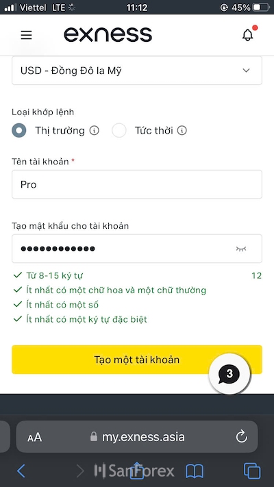 Sau khi điền xong nhấp vào “Tạo một tài khoản”