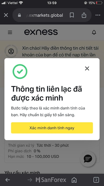 Màn hình hiển thị như hình này là bạn đã xác minh liên lạc thành công