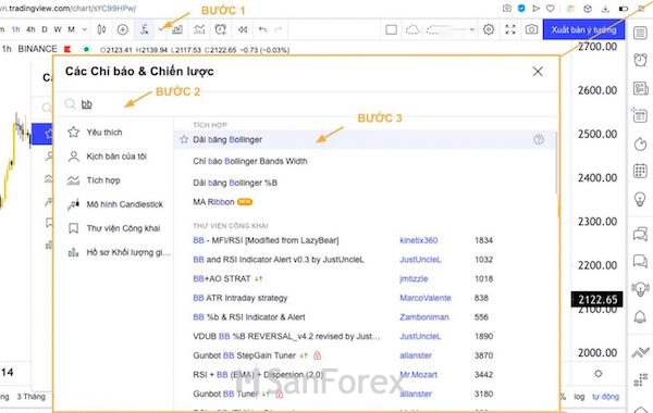 Cách thức cài đặt dải Bollinger Band ở nền tảng TradingView